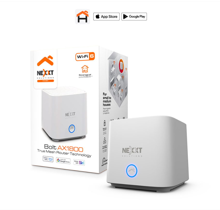 ROUTER MESH NEXXT X1800 ROUTER - COBERTURA 185 METROS 2 - APLICACION NEXXT HOME