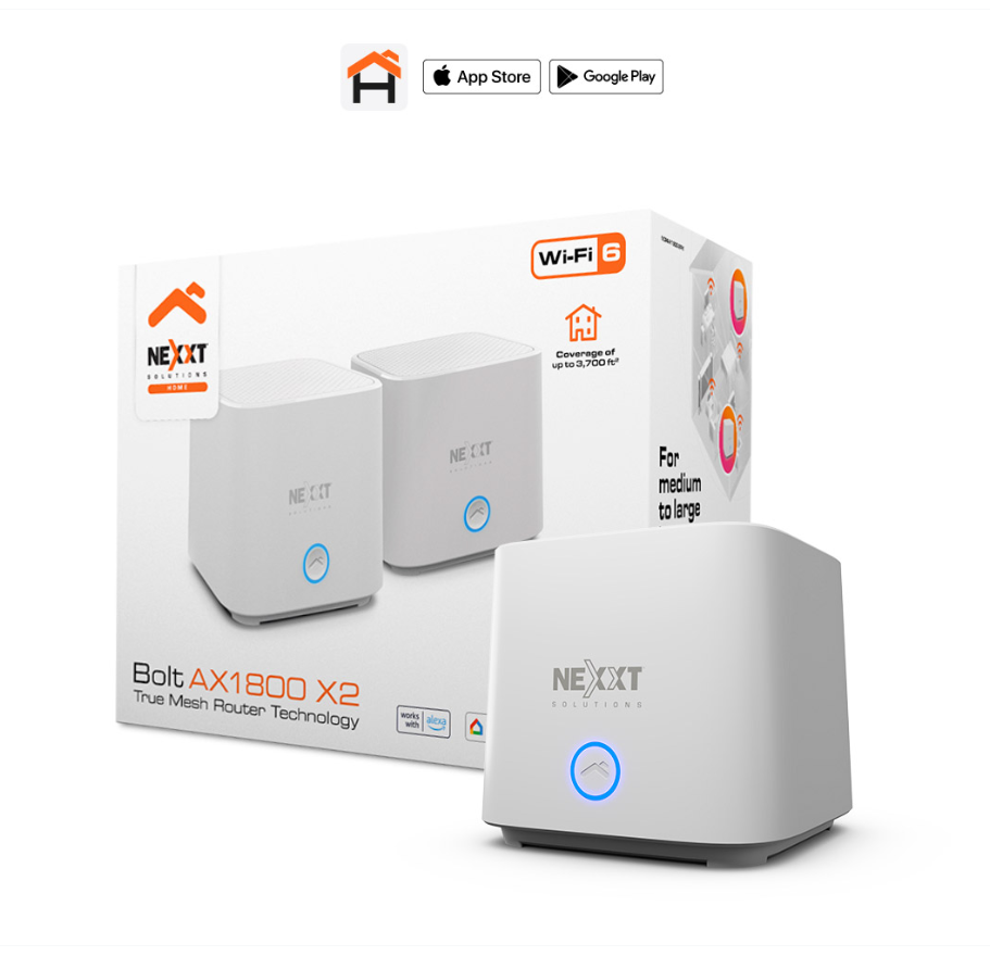 ROUTER WIFI MESH NEXXT BOLT AX1800 2 PACK- COBERTURA 344 M2