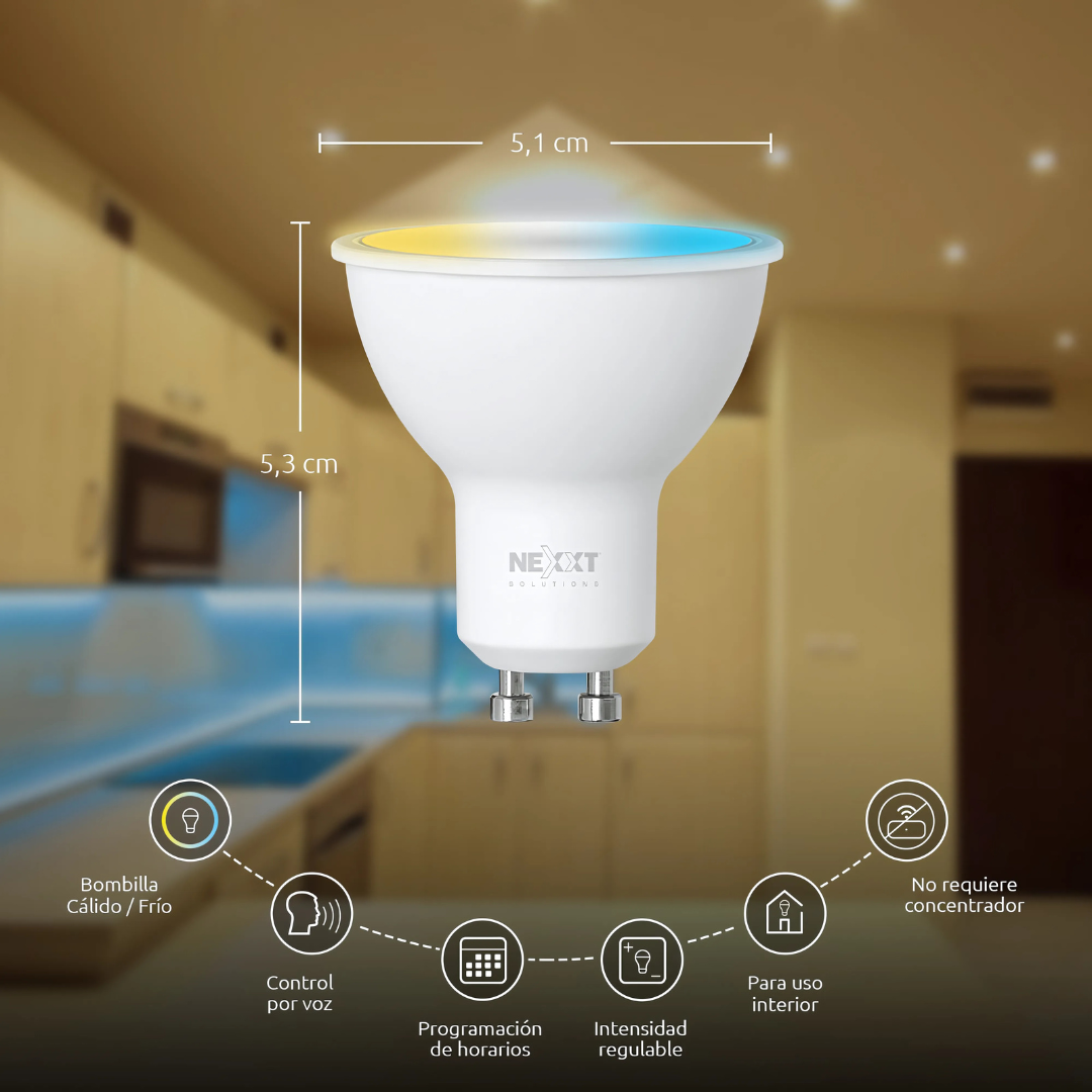 FOCO BOMBILLO LED INTELIGENTE WIFI NEXXT GU10 BLANCO/CALIDO