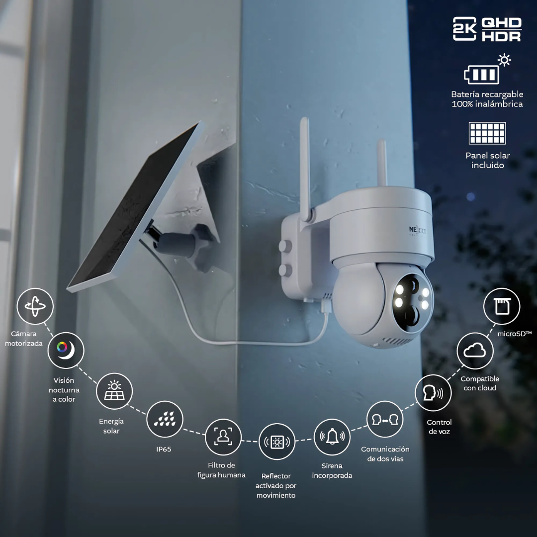 CÁMARA SMART WIFI NEXXT PTZ 2K CON PANEL SOLAR
