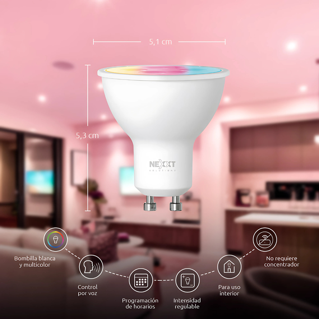 FOCO BOMBILLO SMART WIFI NEXXT GU10 COLOR RGB 110V
