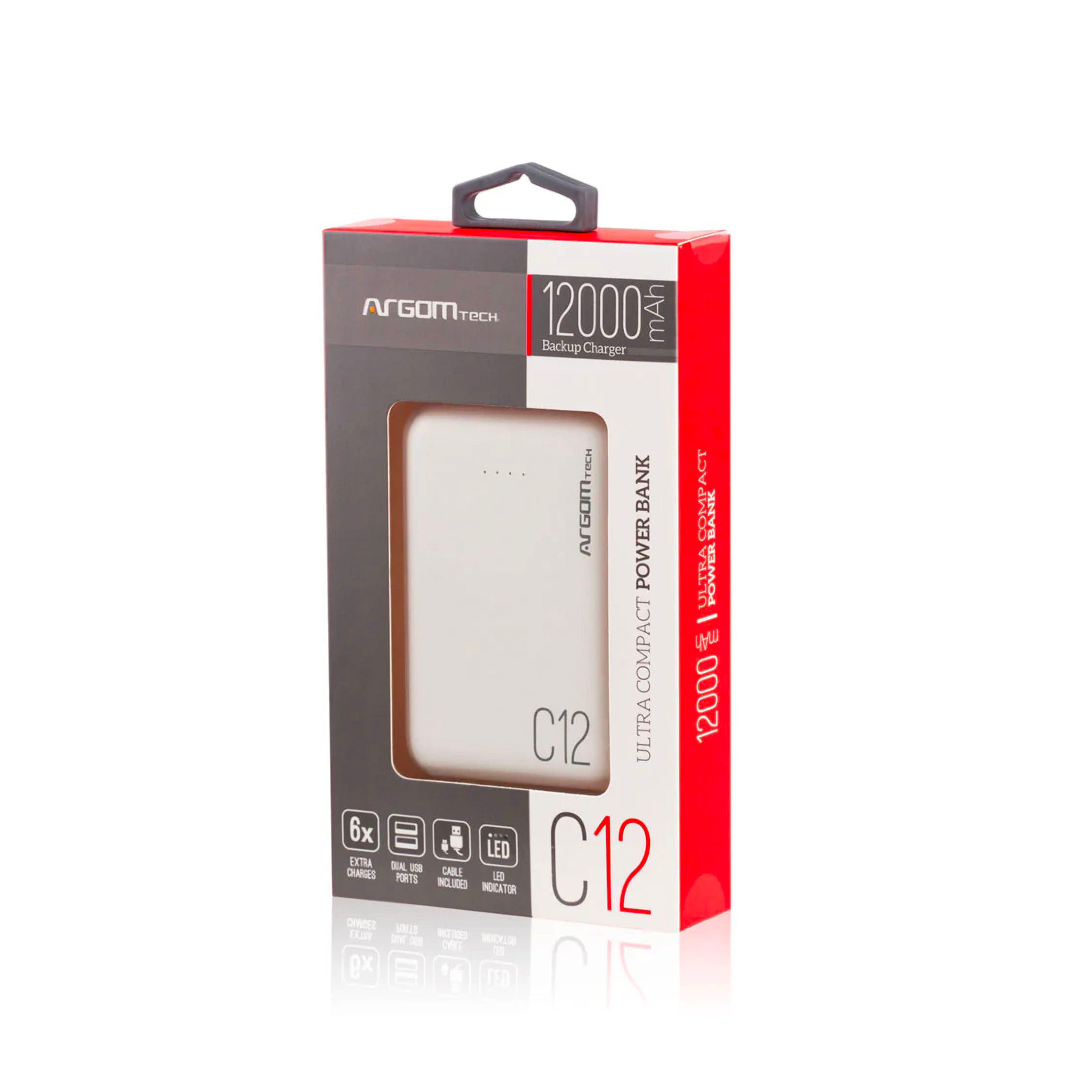 Cargador Argomtech Power Bank C12 12000mah  2 Puertos USB