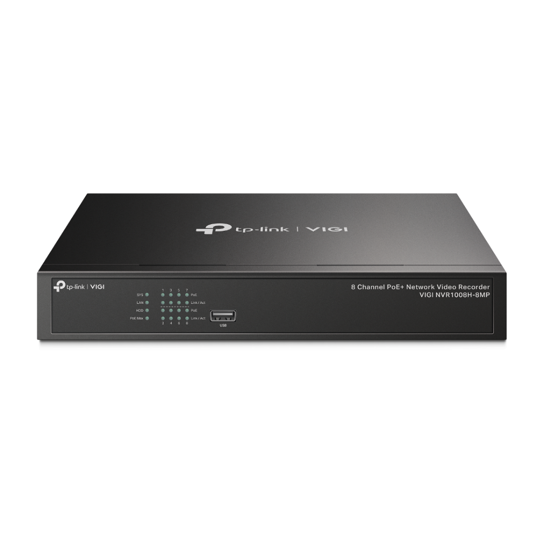 GRABADORA TPLINK VIGI NVR1008H-8MP / 8 CANALES POE  / H.265 PLUS / ONVIF / SOPORTA 1 DISCO HASTA 10