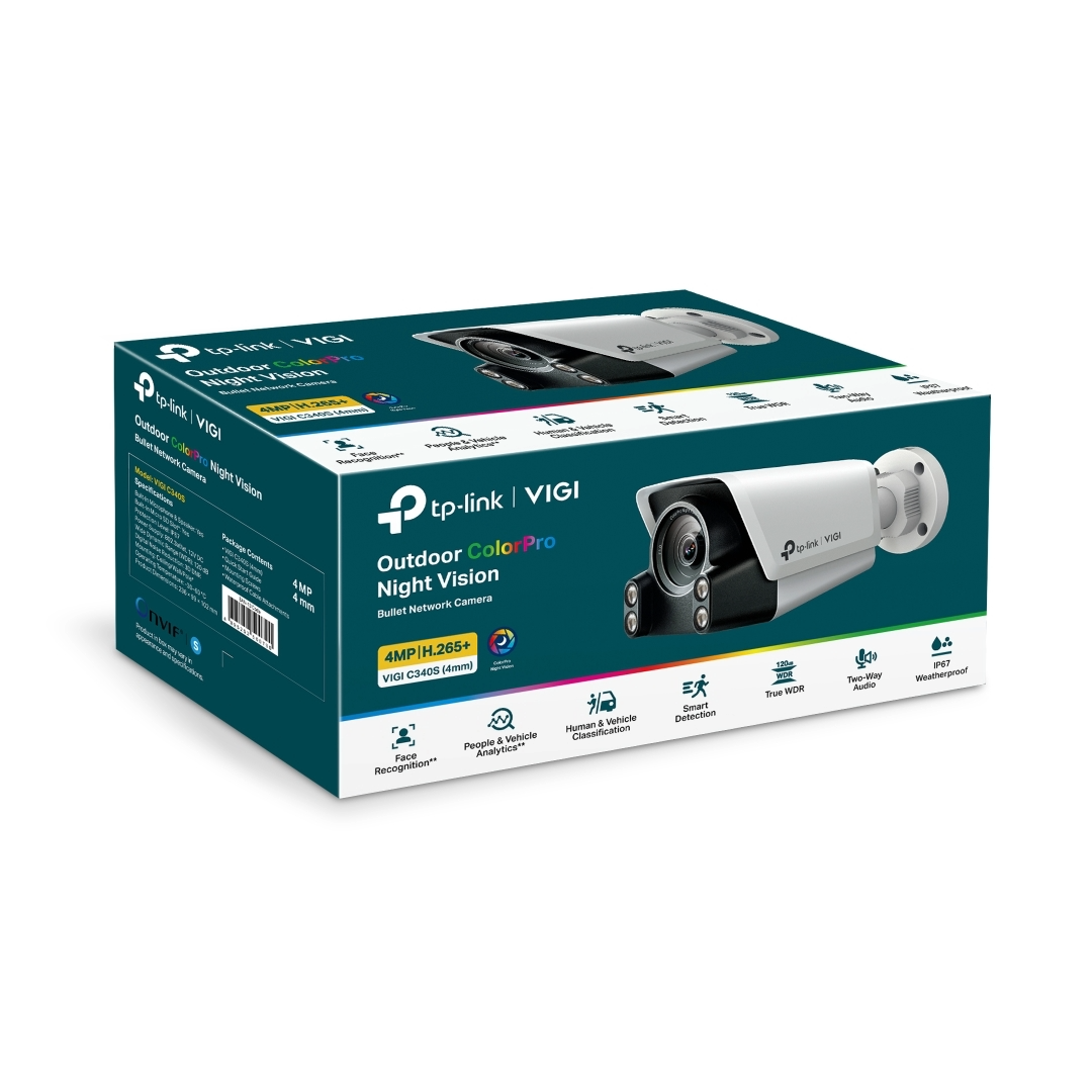 CAMARA TPLINK/VIGI C340S 4MM/EXTERIOR/COLOR PRO/4 MP/ANALISIS DE PERSONAS Y VEHICULOS/POE/AUDIO BI