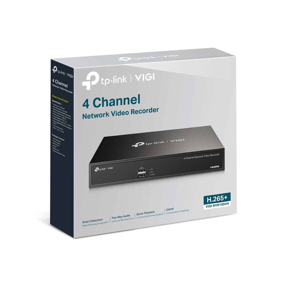 GRABADORA TPLINK VIGI NVR1004H / 4 CANALES / 1 RJ45 / 1 HDMI Y 1 VGA /1 DISCO DE 10TB